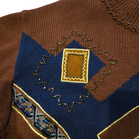 90s Beaded Geometric High Neck Sweater - Picture 4 of 7